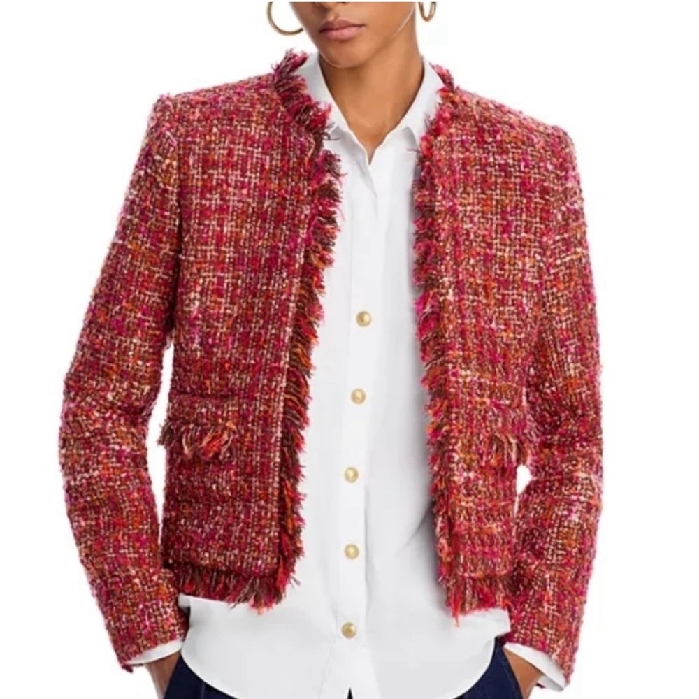 L'Agence Angelina Red Orange Tweed Jacket NWT